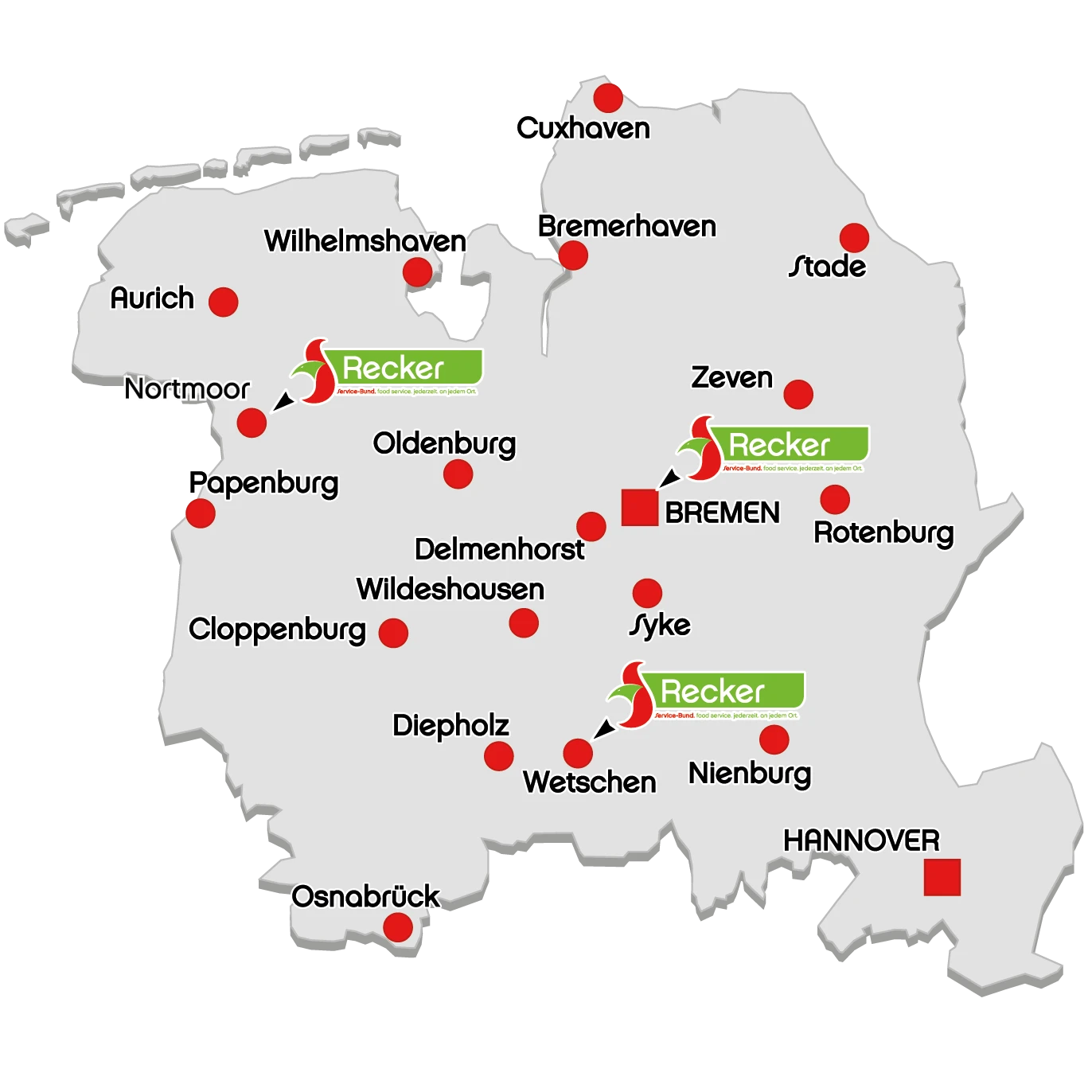 Liefergebiet von Recker Feinkost